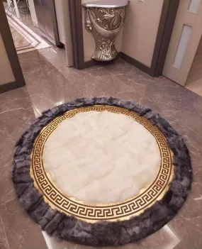 100%Natural Handmade Circle White Gray Sheepskin Living Room Round Rug