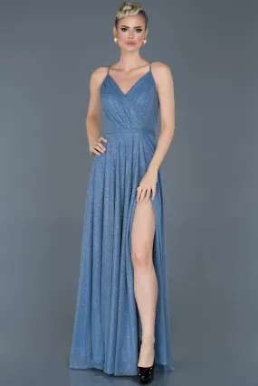 14462 Blue Shimmer Slit Dress