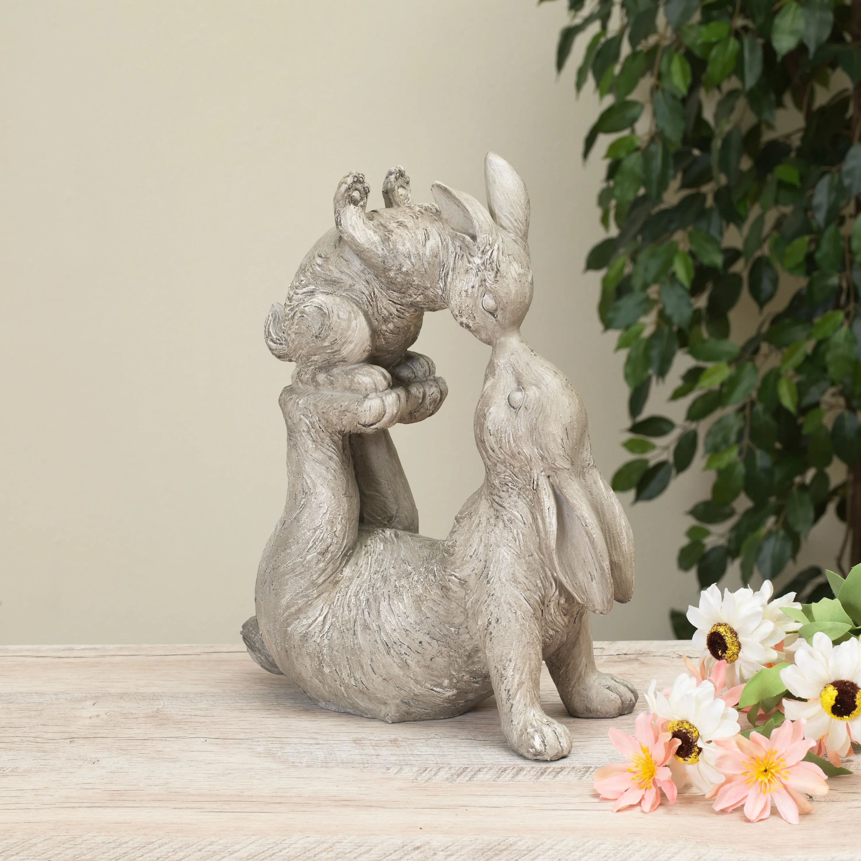 14.5 in Resin Kissing Bunnies Statue