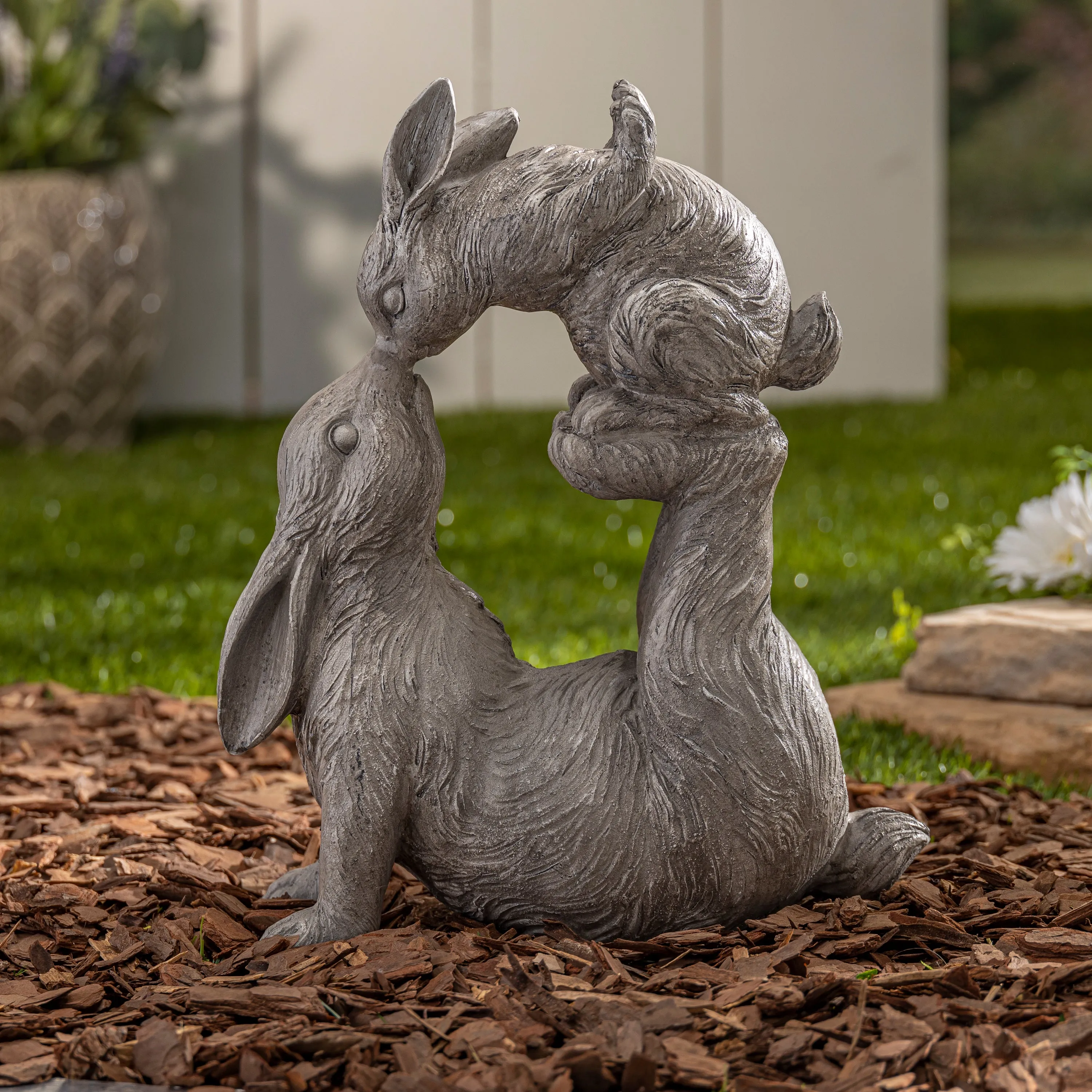 14.5 in Resin Kissing Bunnies Statue