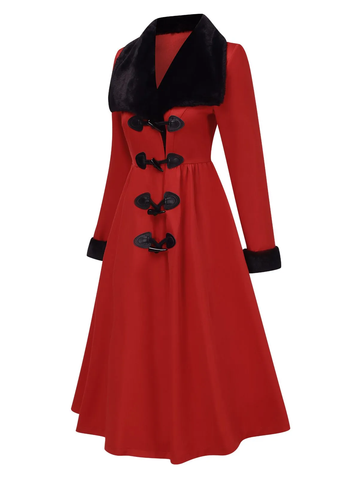 1950s Red And Black Fur Collar Coat
