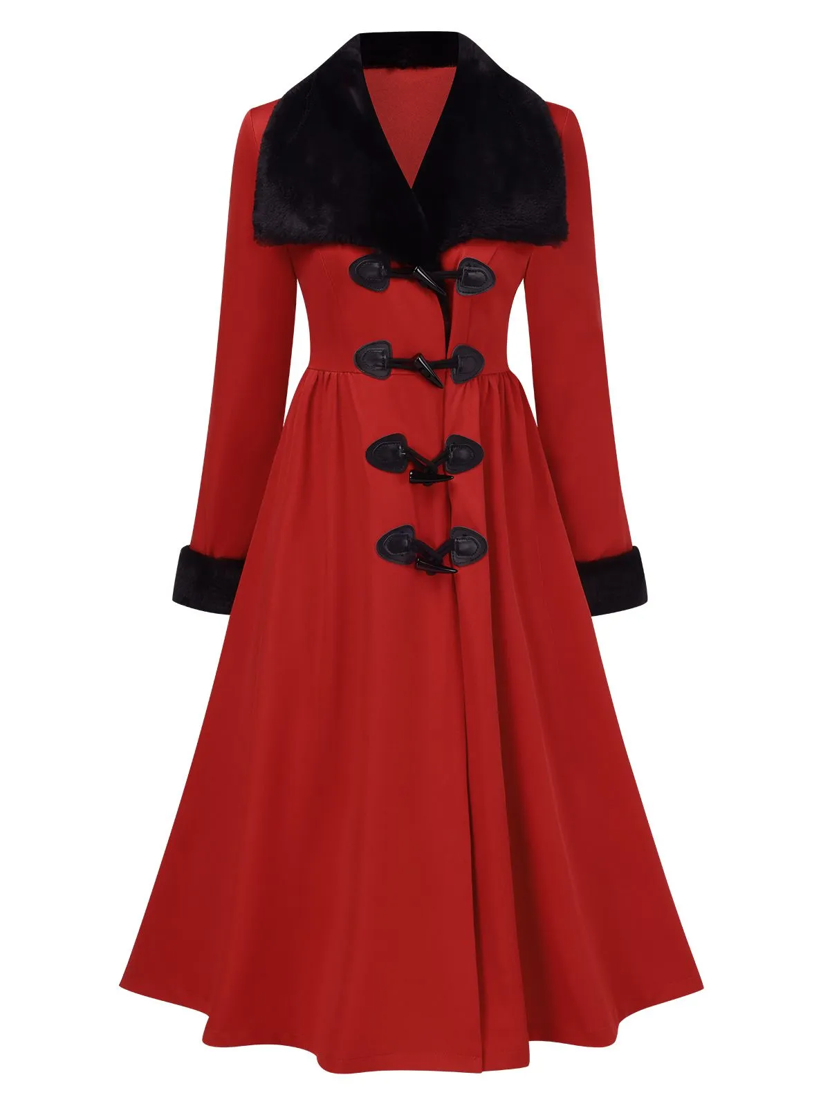 1950s Red And Black Fur Collar Coat