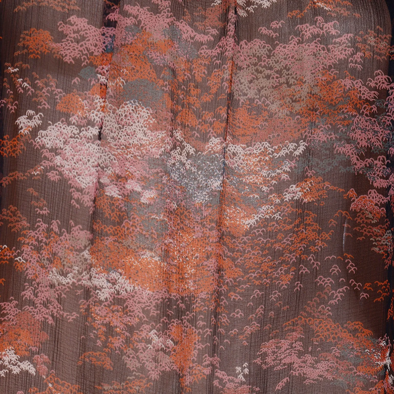 1977 Yves Saint Laurent Les Chinoises Couture Brown & Orange Silk Chiffon Blouse