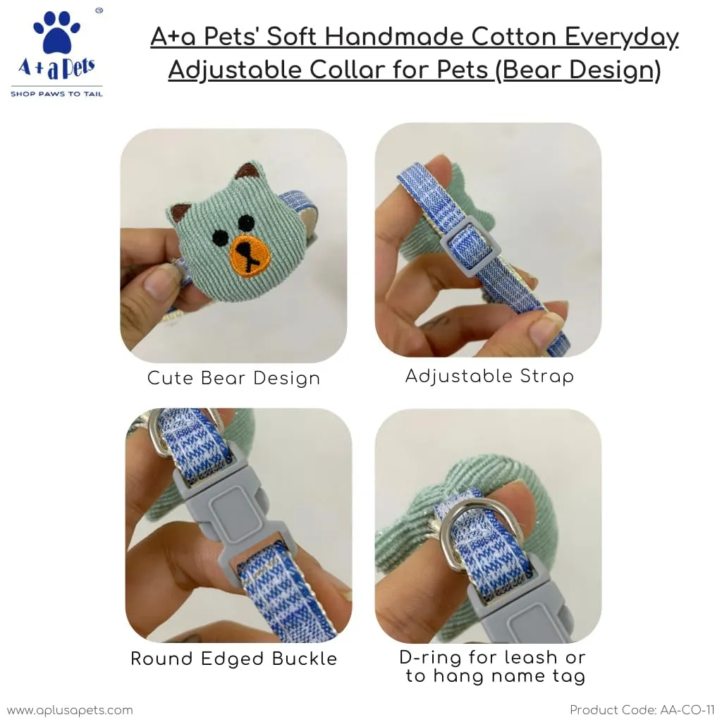A a Pets' Soft Handmade Everyday Adjustable Cat Collar-3 (Set of 4)