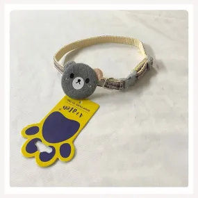 A a Pets' Teddy Design Soft Handmade Cotton Everyday Adjustable Cat Collar - Grey