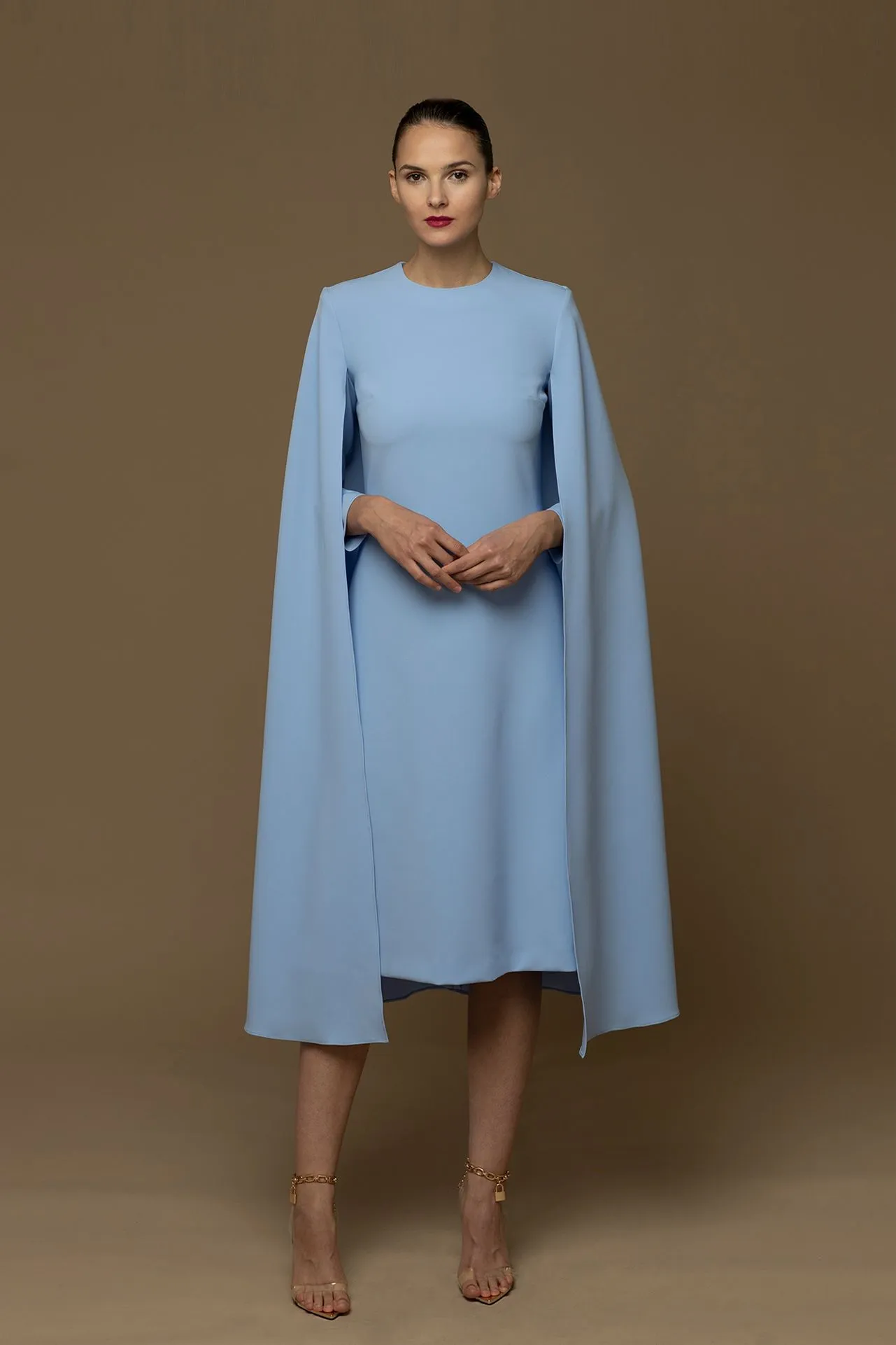 A-line Midi Dress with Cape Sleeves