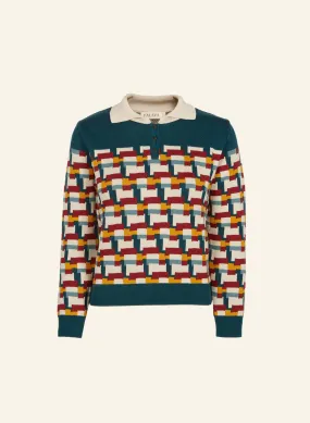 Aila - Teal Blocks Knitted Top