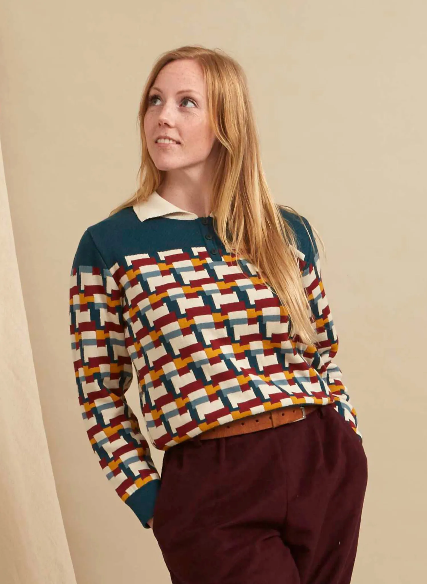Aila - Teal Blocks Knitted Top