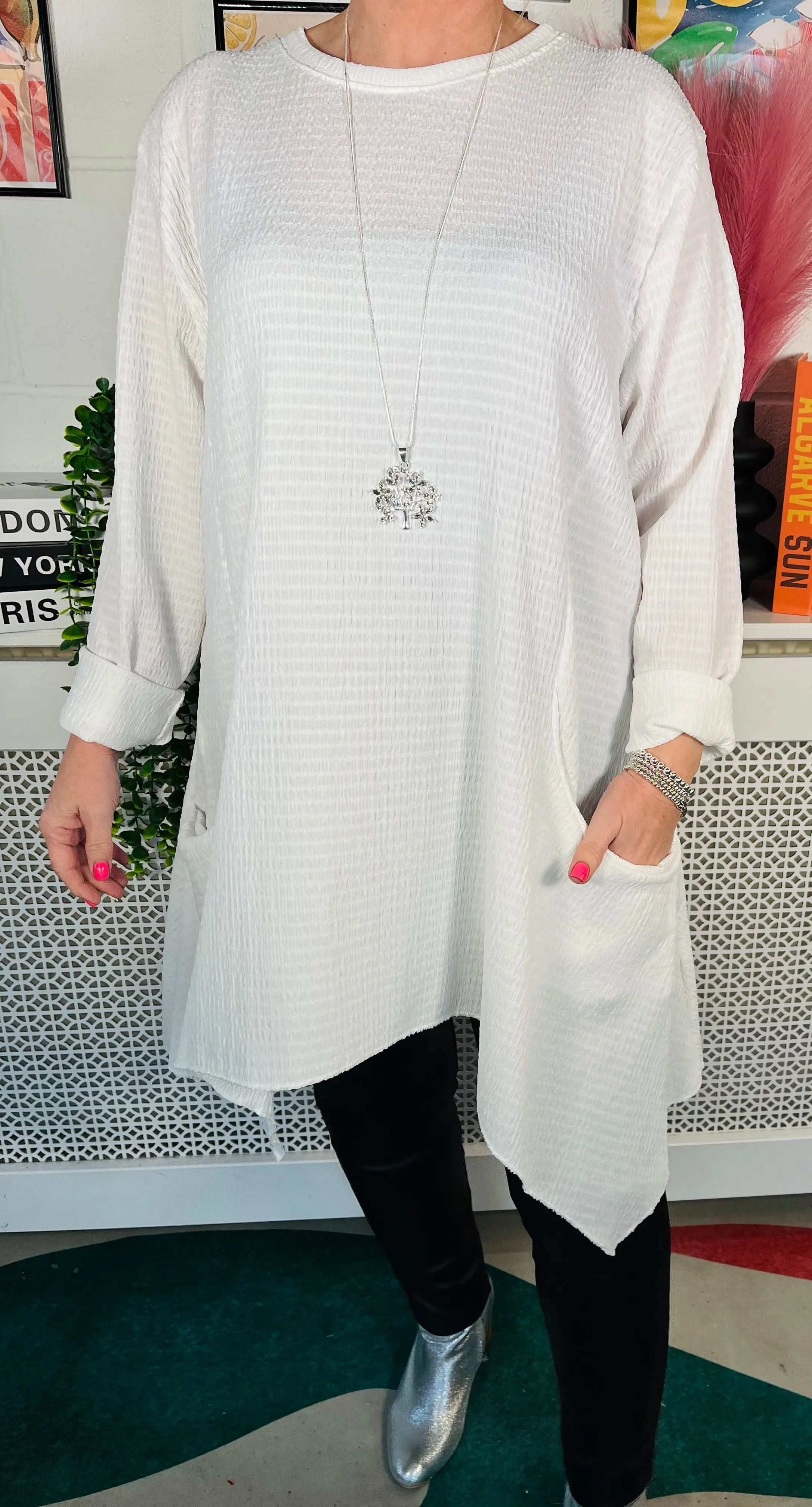Astoria Waffle Tunic - White