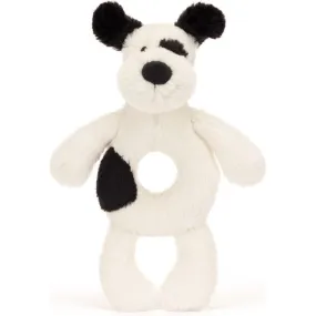 Bashful Black and Cream Puppy Ring Rattle