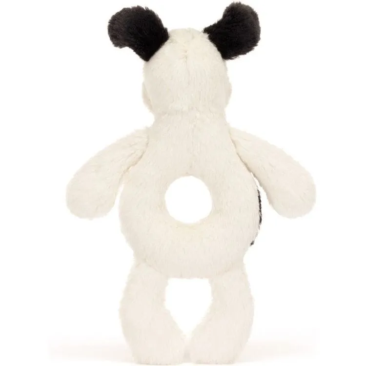 Bashful Black and Cream Puppy Ring Rattle