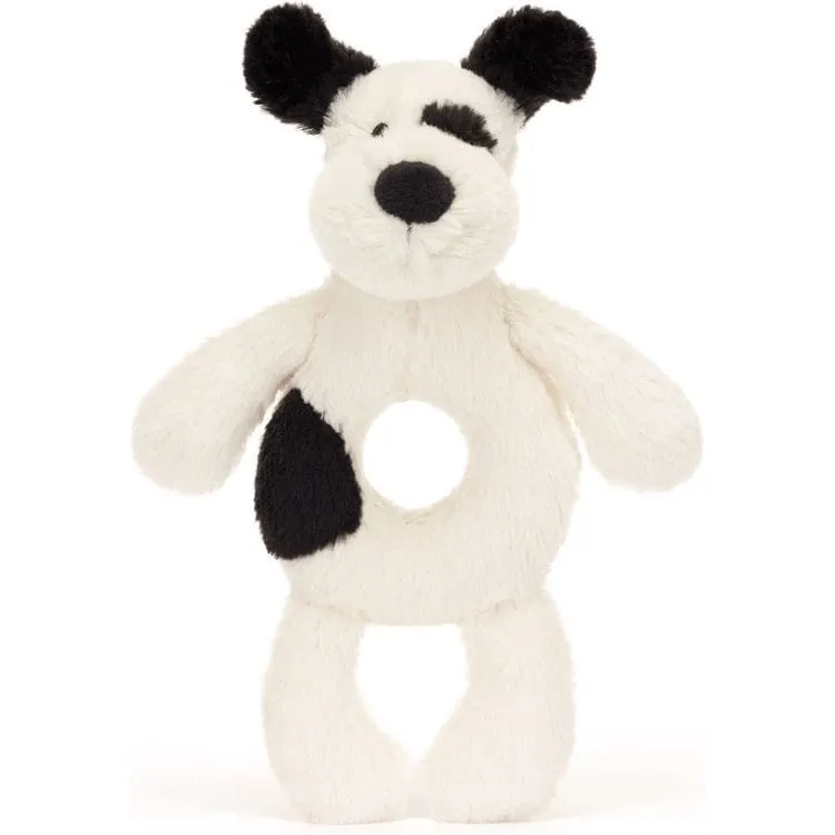Bashful Black and Cream Puppy Ring Rattle