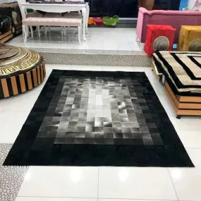 Black and Gray Natural Leather Cowhide 10x8 Rug, Handmade Genuine Cowhide Area Rug, Non Slip Rug