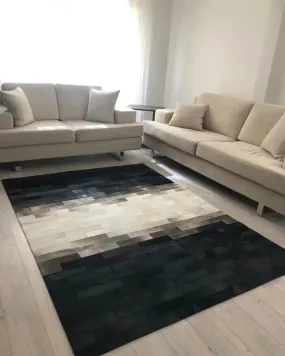 Black and White Handmade Natural Cowhide Area Rug for Living Room, Hair on Rug, Cowhide Patchwork Rug