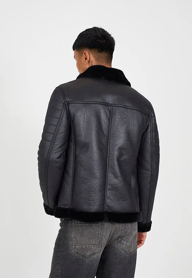 BLACK FAUX SUEDE AVIATOR JACKET
