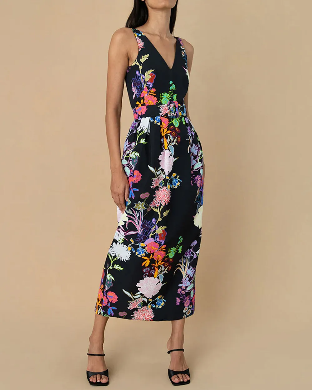 Black Jardin Taffeta Sleeveless Jules Dress
