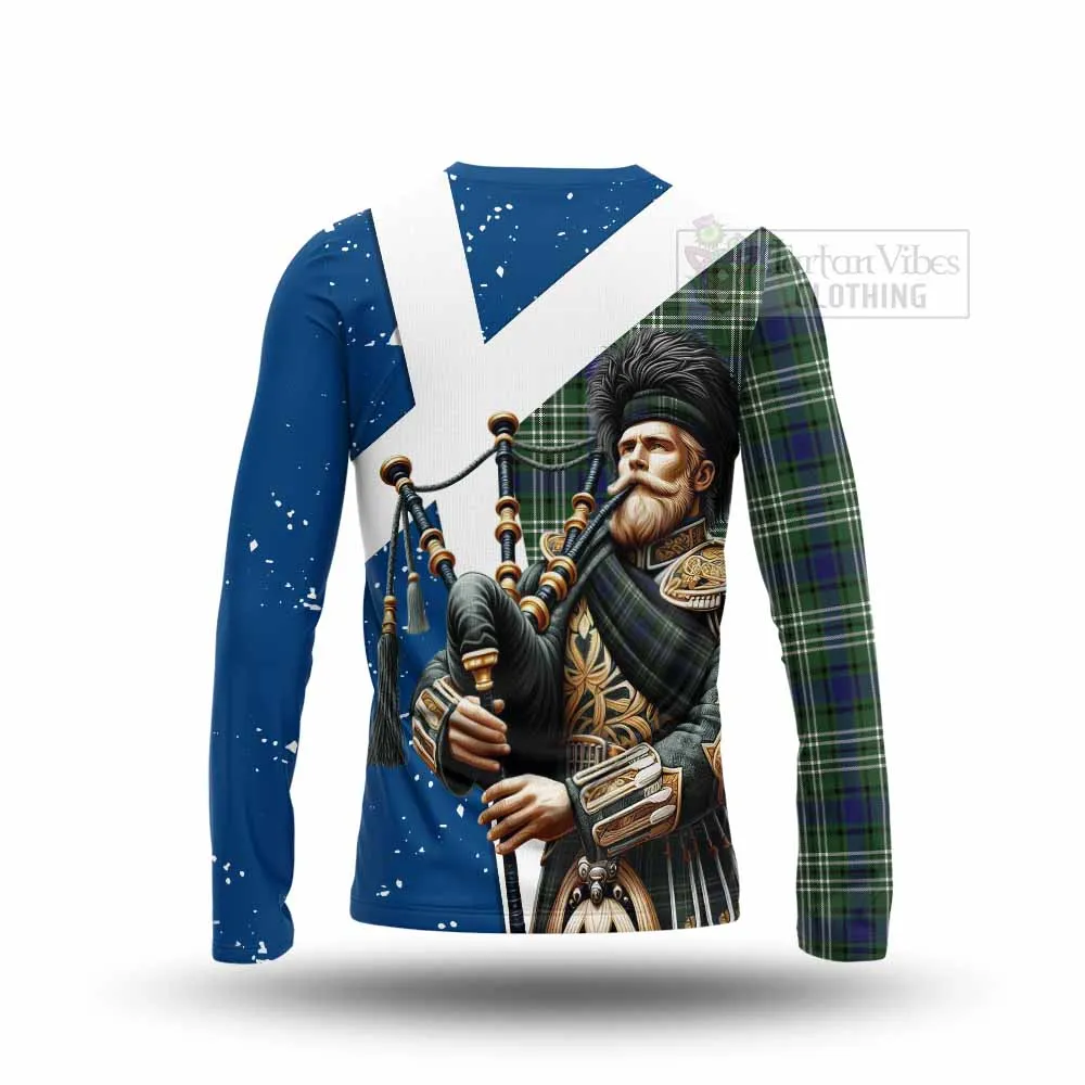 Blyth Tartan Long Sleeve T-Shirt with Family Crest Scottish Bagpiper Vibes