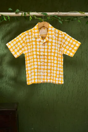 Boogie’ kids half sleeve shirt in yellow polka hand block print cotton
