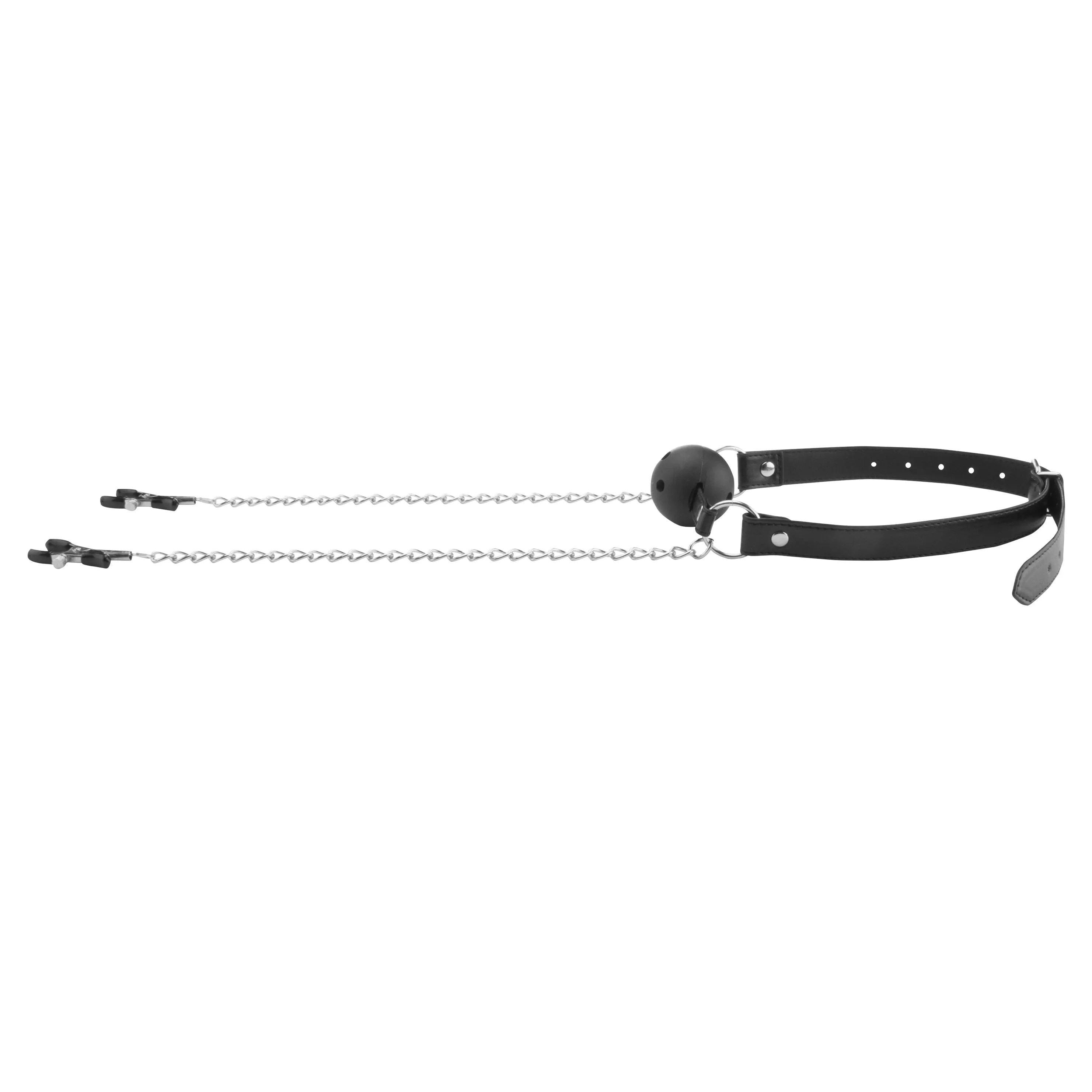 Breathable Ball Gag With Nipple Clamps - Black
