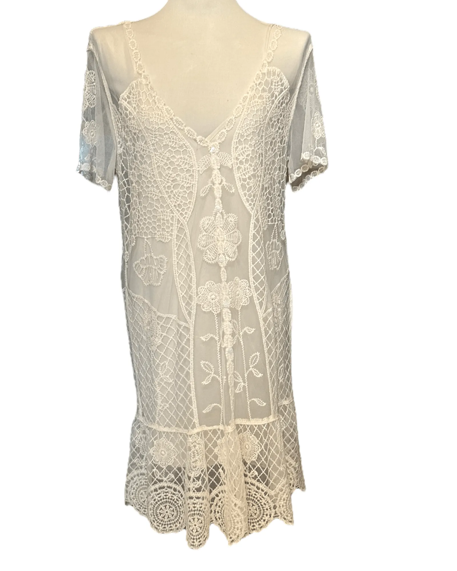 Bright Spring Ivory Lace Overlay Cottage Dress
