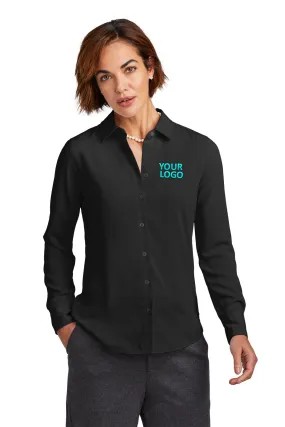 Brooks Brothers Womens Full-Button Satin Blouse, Deep Black