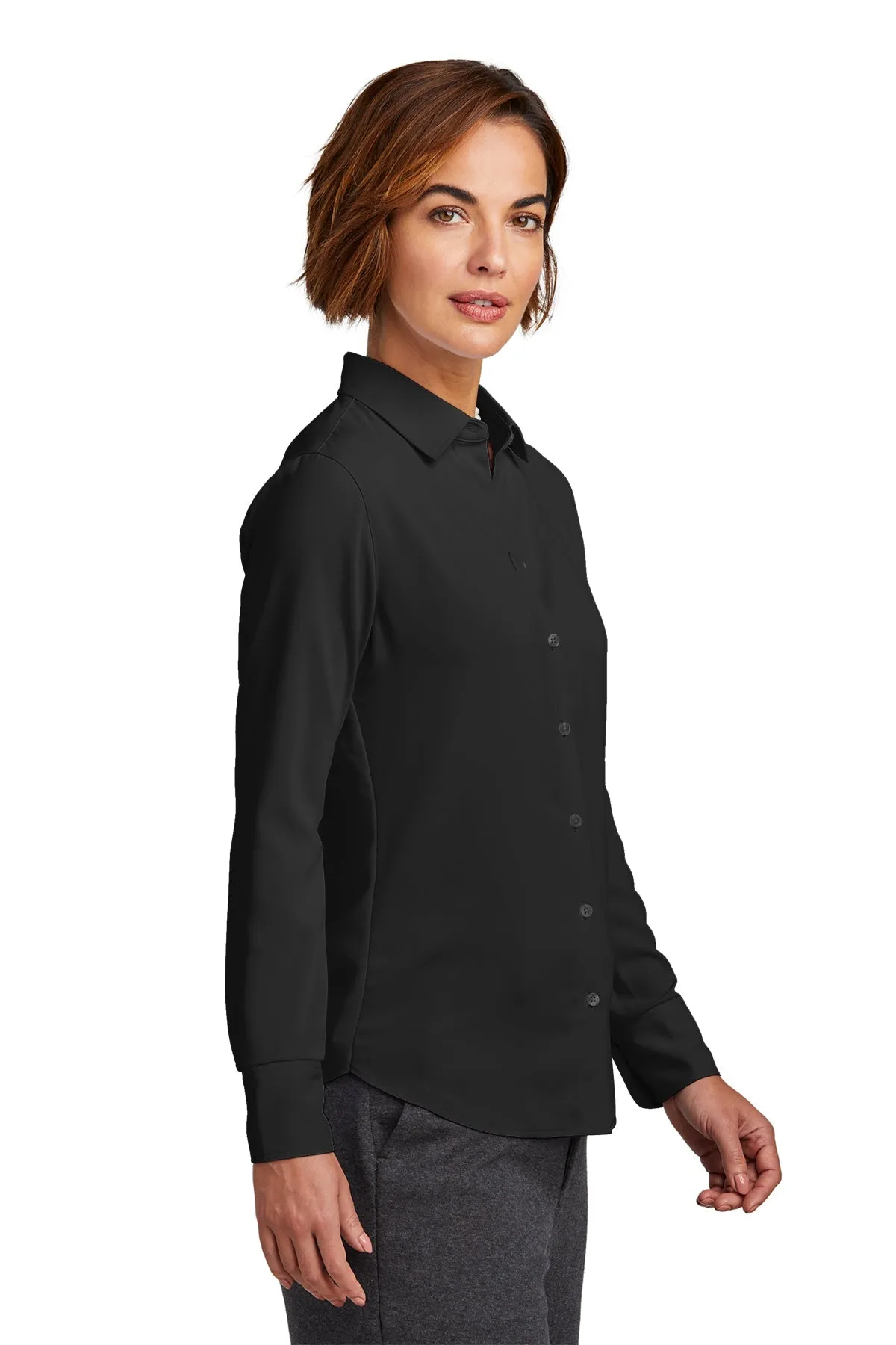 Brooks Brothers Womens Full-Button Satin Blouse, Deep Black