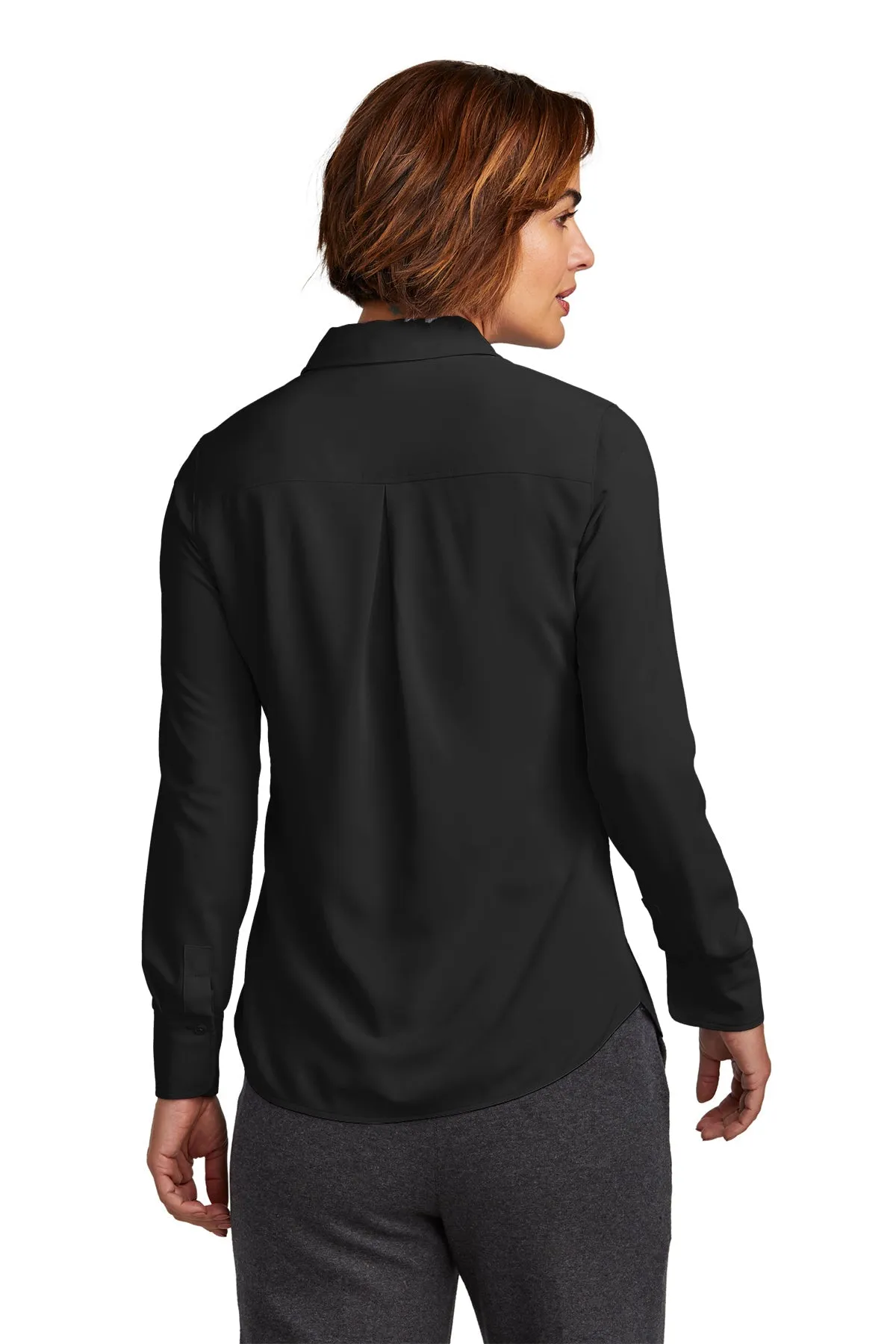 Brooks Brothers Womens Full-Button Satin Blouse, Deep Black