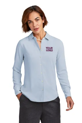 Brooks Brothers Womens Full-Button Satin Blouse, Heritage Blue