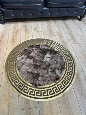 Brown Gold Luxury Natural Sheepskin Round Rug, Handmade Unique Soft Rug