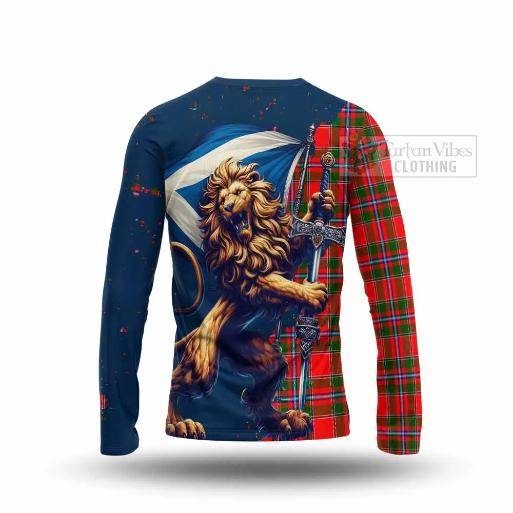 Butter Tartan Family Crest Long Sleeve T-Shirt with Scottish Majestic Lion