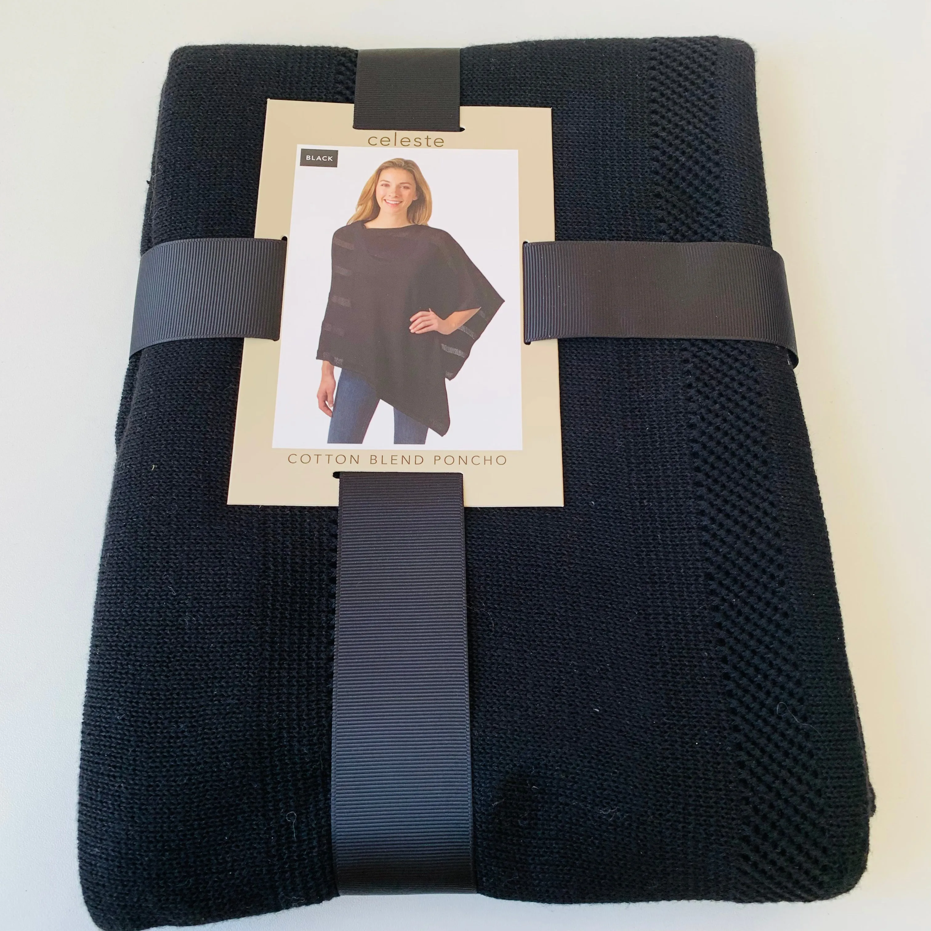 Celeste Black Cotton Blend Poncho NWT