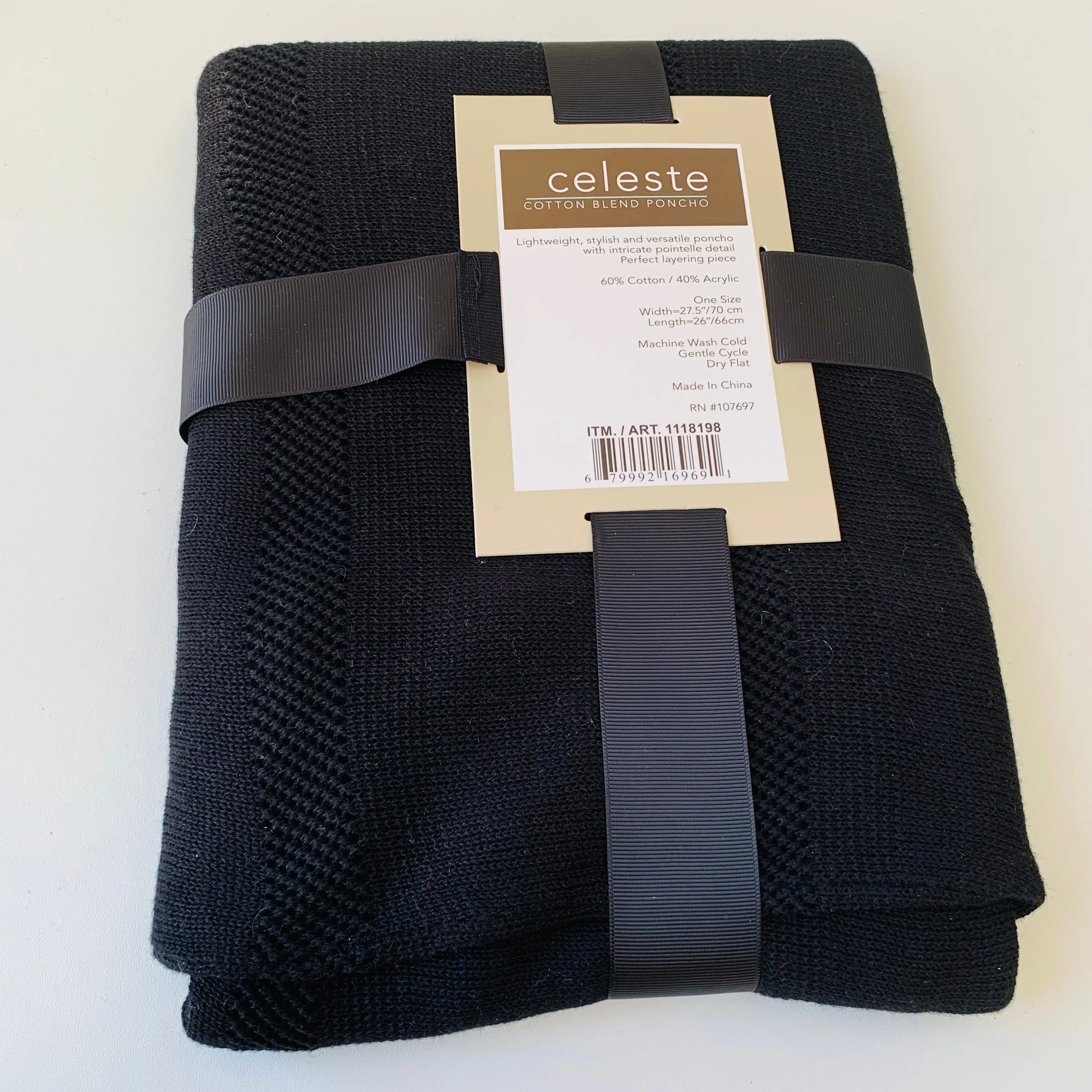 Celeste Black Cotton Blend Poncho NWT
