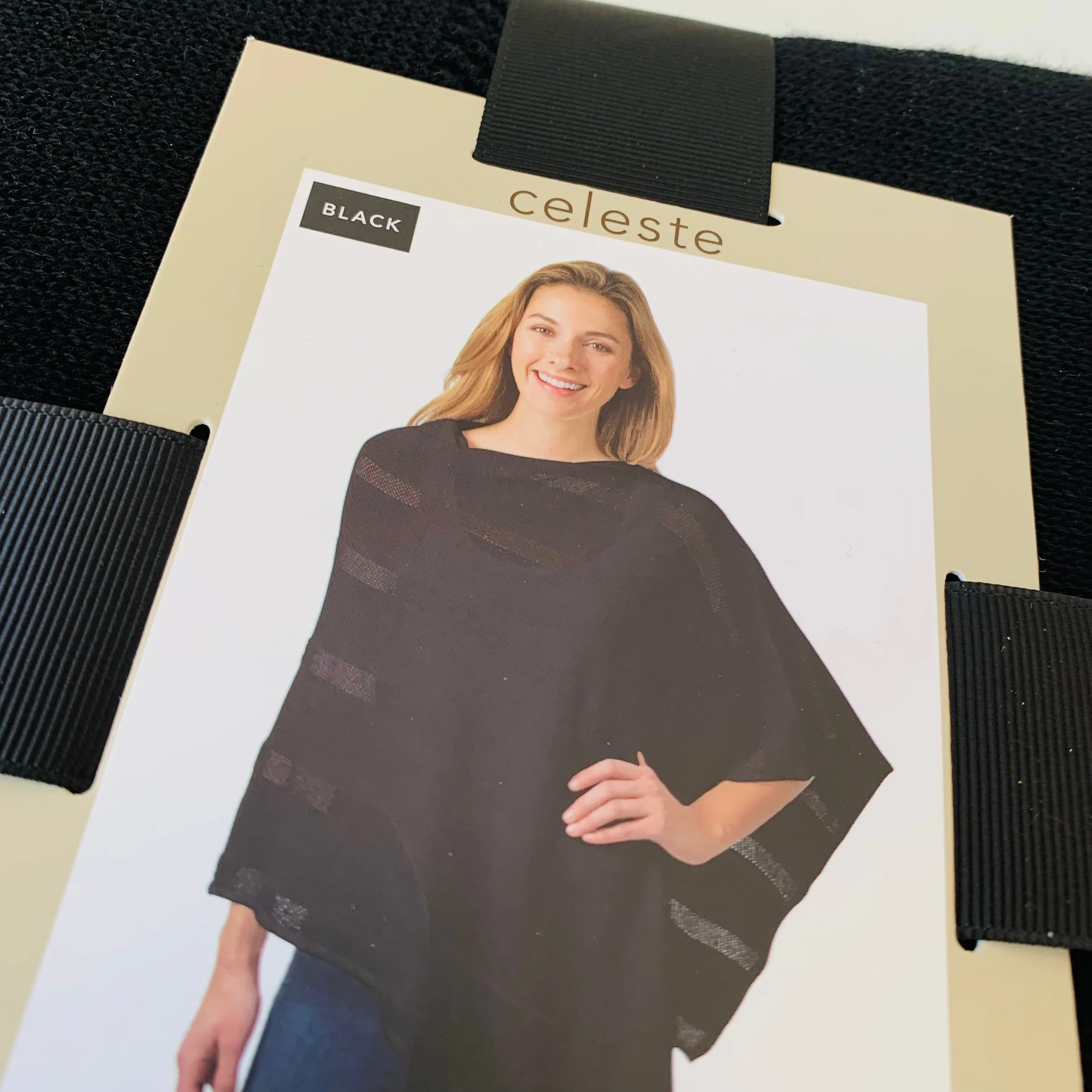 Celeste Black Cotton Blend Poncho NWT