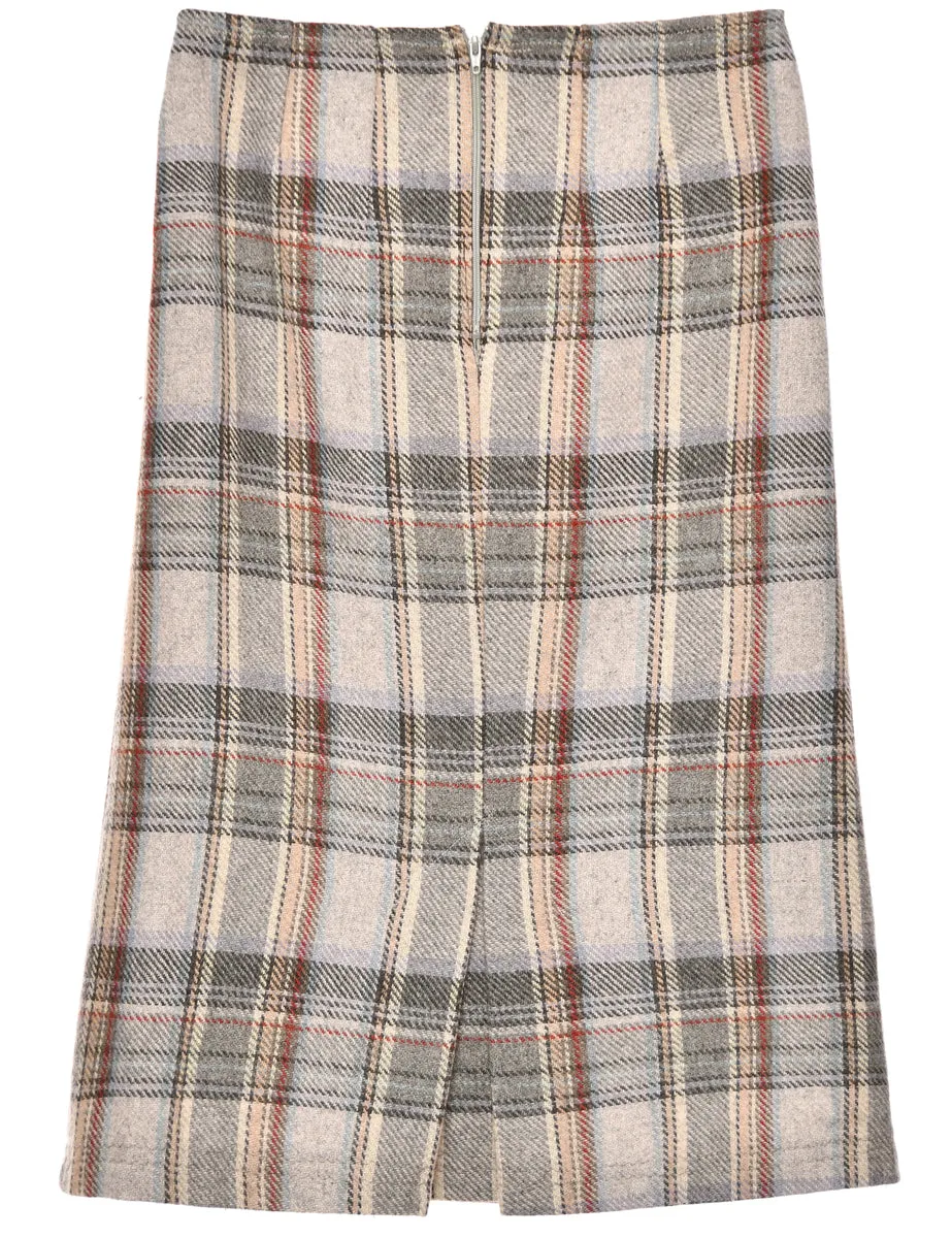 Checked Grey Midi Skirt - M