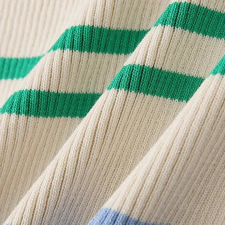 Chic Collar Striped Print Colorblock Lapel Knit Shirt