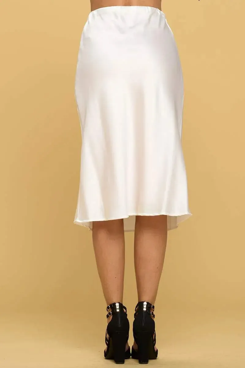 Chic Satin Midi Skirt with Comfort Stretch Waistband