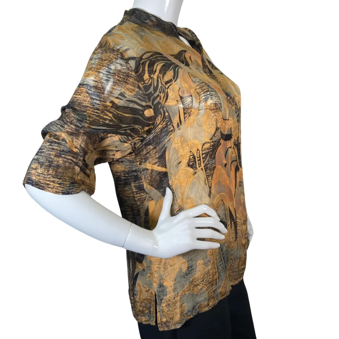 Citron Brown and Gold Flamingos Blouse