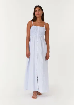 Cotton Button Front Smocked Sleeveless Maxi Dress