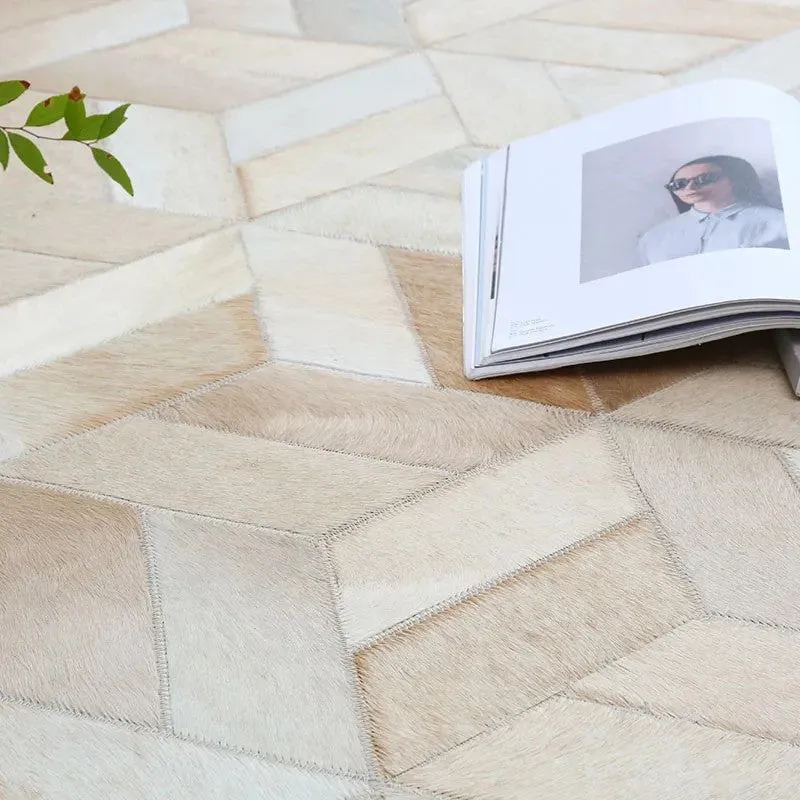 Custom Pattern 100% Genuine Cowhide Patchwork Area Rug, Handmade Elegance