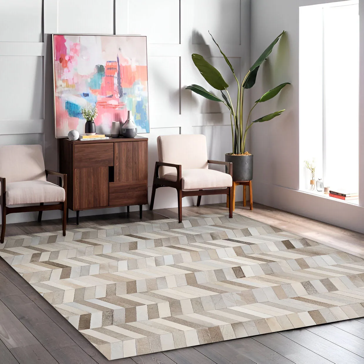 Custom Pattern 100% Genuine Cowhide Patchwork Area Rug, Handmade Elegance