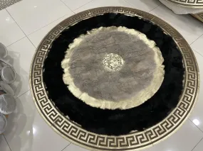 Customizable Handmade Black White And Gold Natural Sheepskin Round Rug