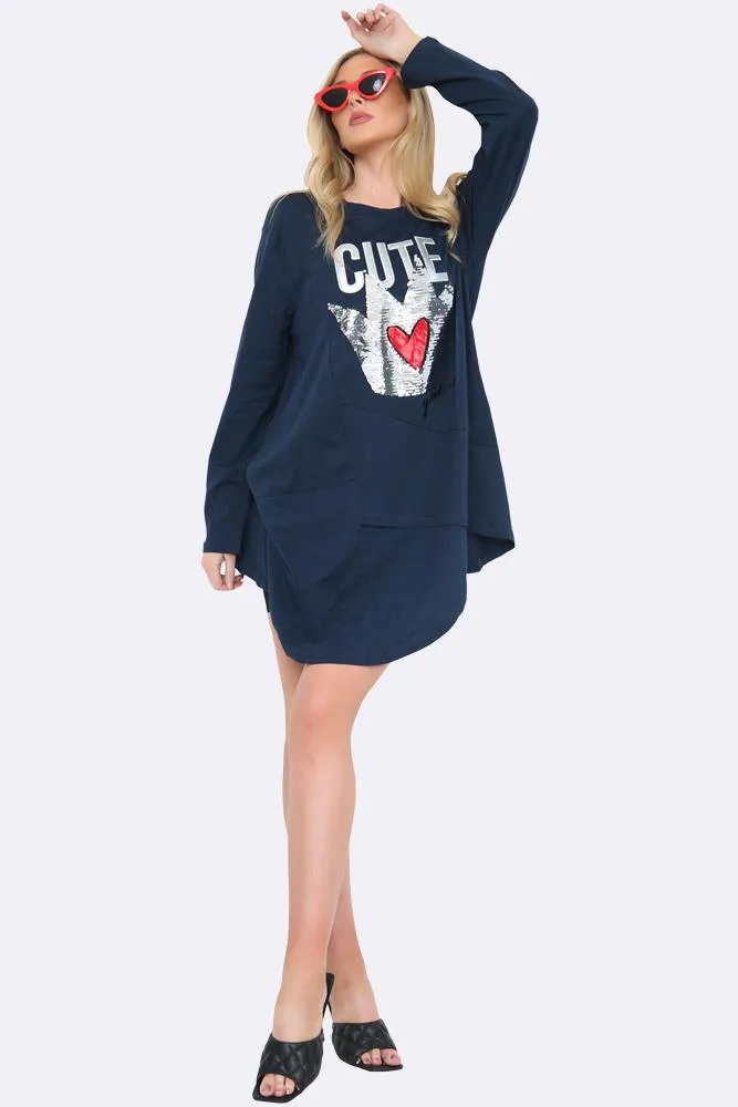 Cute Queen Sequin Motif Tunic
