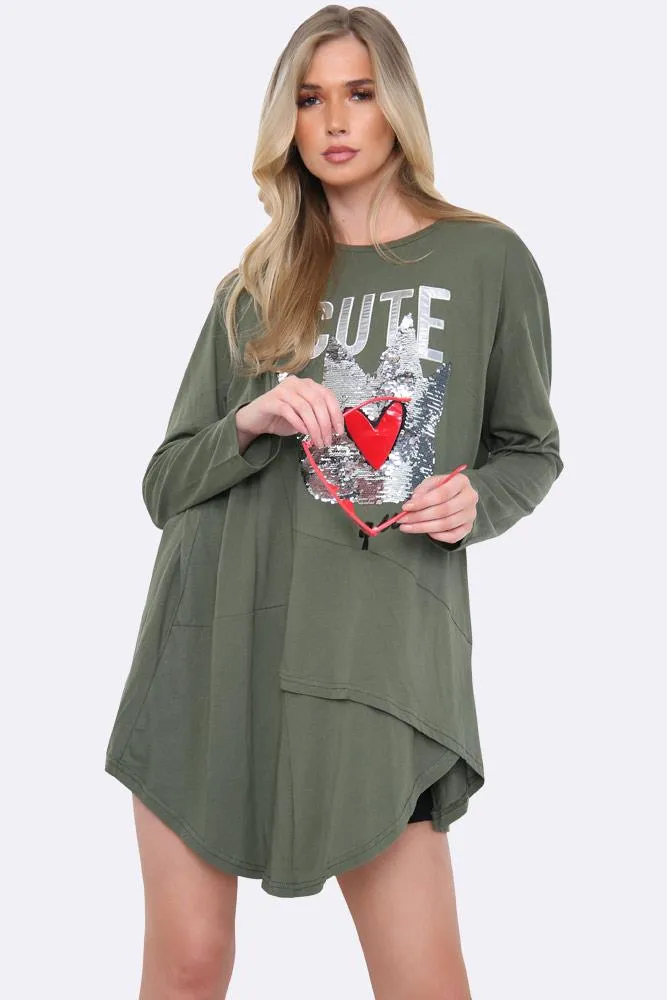 Cute Queen Sequin Motif Tunic