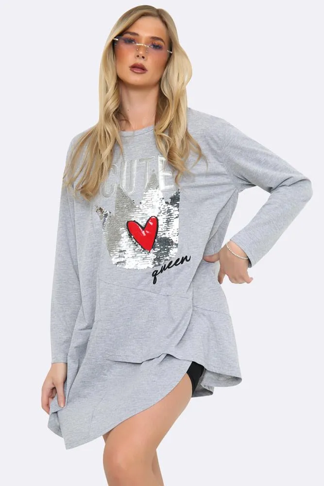 Cute Queen Sequin Motif Tunic
