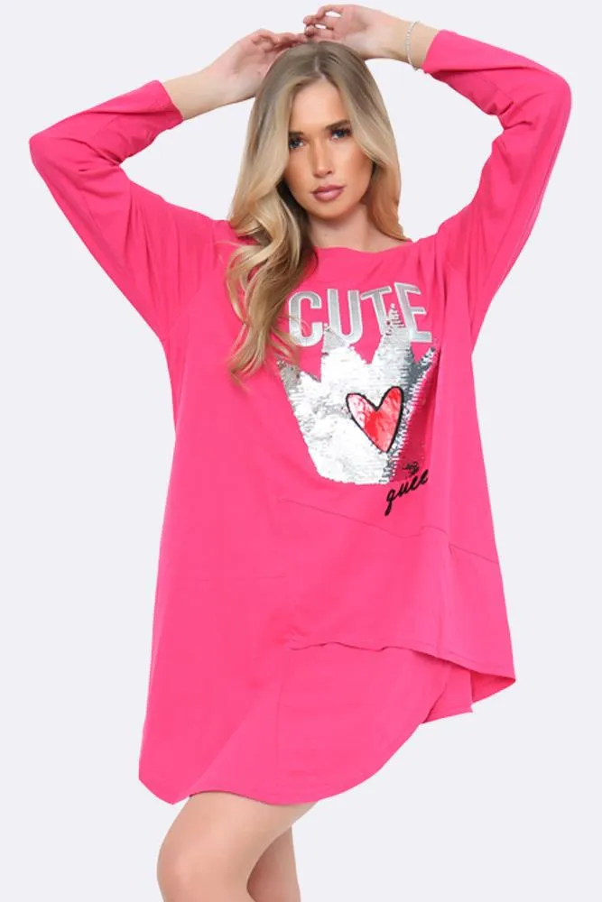 Cute Queen Sequin Motif Tunic