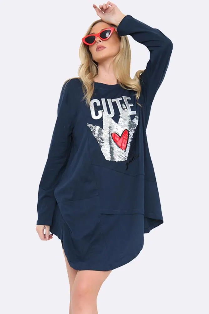 Cute Queen Sequin Motif Tunic