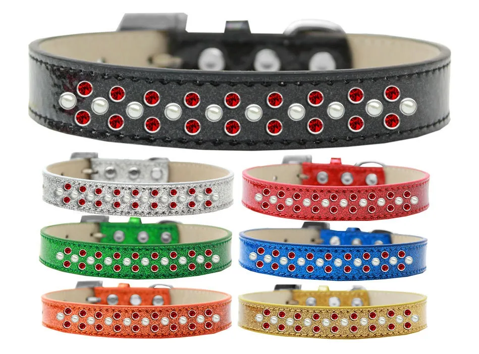 Dog, Puppy & Pet Ice Cream  Collar, "Pearl and Red Crystal Rimsets Sprinkles"