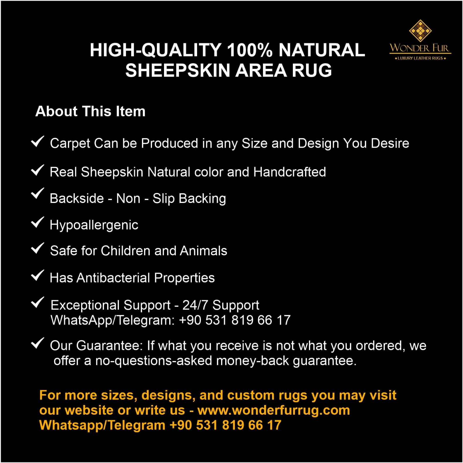Elegant White Gold Handmade Sheepskin Runner Rug for Entrance, Handmade Fluffy Rug
