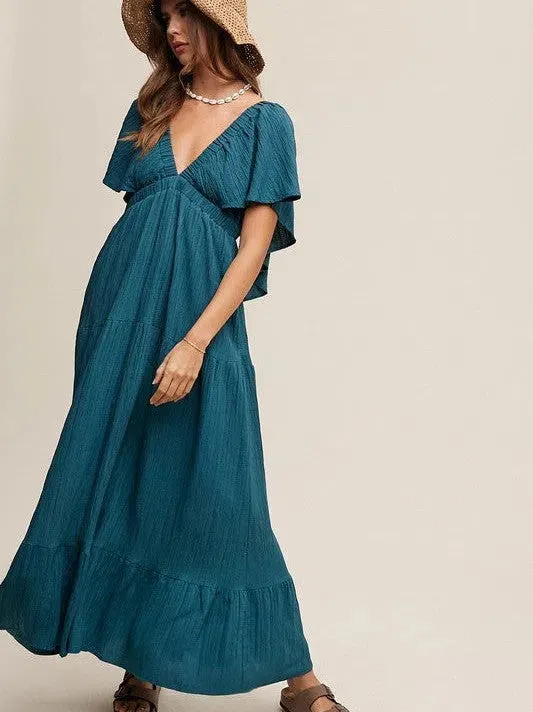 Fashion is an Attitude V-Neck Ruffle Sleeve Flowy Maxi Dress