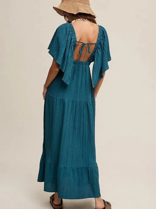 Fashion is an Attitude V-Neck Ruffle Sleeve Flowy Maxi Dress